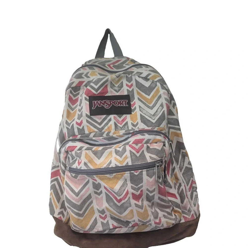 Jansport Right Pack Expressions Coral Dusk Chevrons TZR602W leather suede bottom